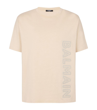 Shop Balmain Cotton Logo T-shirt In Beige
