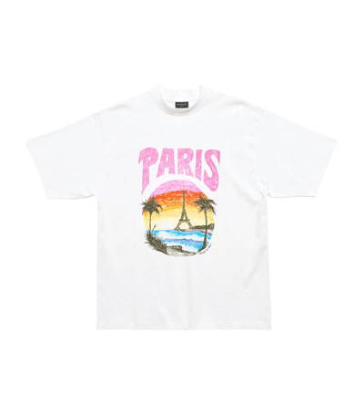 Shop Balenciaga Oversized Tropical Paris T-shirt In White