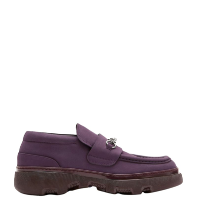 Shop Burberry Nubuck Creeper Clamp Loafers In Purple