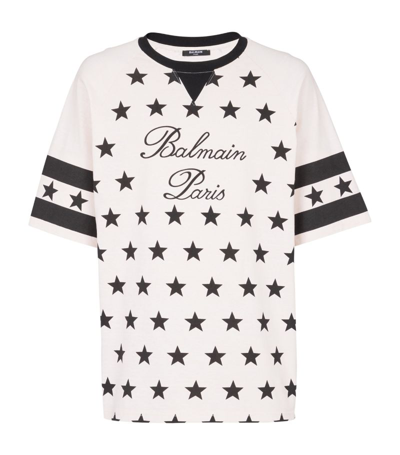 Shop Balmain Oversized Stars Logo T-shirt In Neutrals