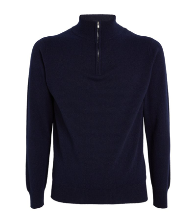 Shop Harrods Cashmere Zip-up Sweater In Navy