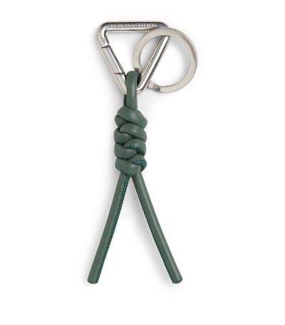 Shop Bottega Veneta Leather Triangle Knot Keyring In Green