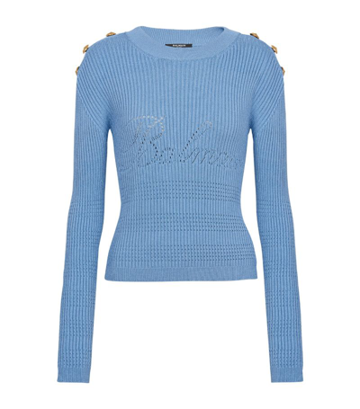 Shop Balmain Button-trim Logo Sweater In Blue
