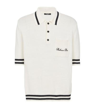 Shop Balmain Logo Detail Polo Shirt In Gmt White