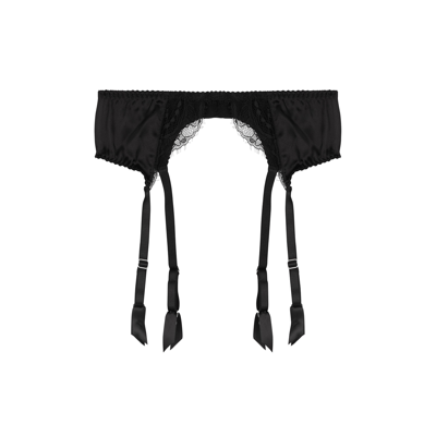 Shop Fleur Of England Signature Silk-blend Suspender Belt In Black