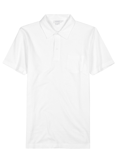 Shop Sunspel Riviera Cotton-mesh Polo Shirt In White