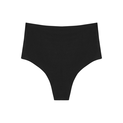 Shop Chantelle Soft Stretch Nude High-waist Thong In Black