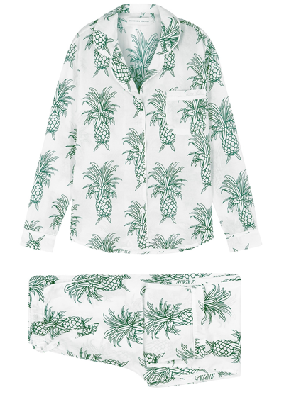 Shop Desmond & Dempsey Howie Printed Cotton Pyjama Set In White And Green