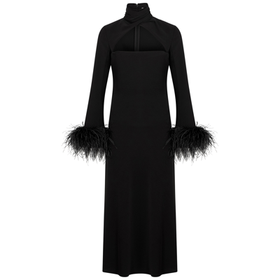 Shop 16arlington Odessa Feather-trimmed Maxi Dress In Black