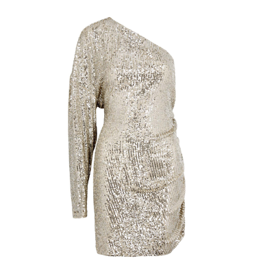 Shop In The Mood For Love Alexandra One-shoulder Sequin Mini Dress In Beige