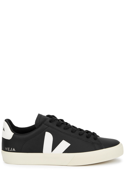 Shop Veja Campo Black Leather Sneaker In Black And White