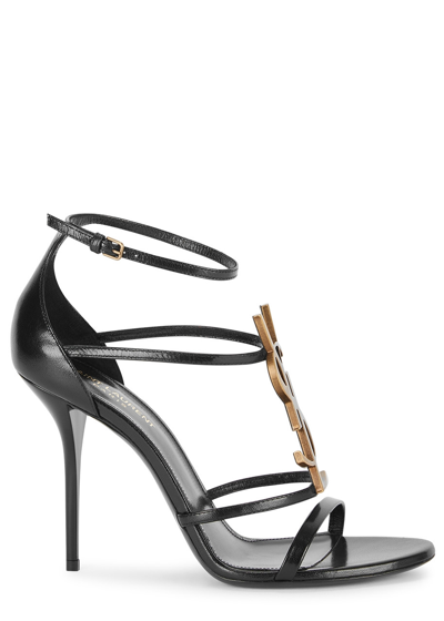 Saint Laurent Cassandra Sandals In Patent Leather With Gold-tone Monogram In Black