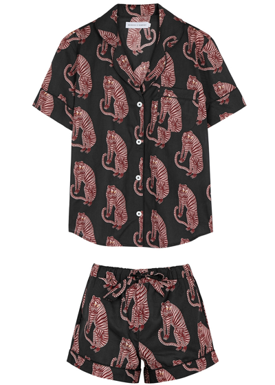 Shop Desmond & Dempsey Sansindo Tiger Printed Cotton Pyjama Set In Navy