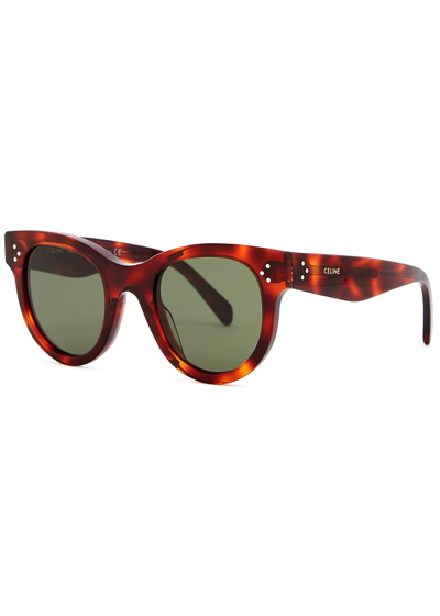 Shop Celine Tortoiseshell Round-frame Sunglasses In Brown