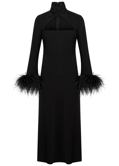 Shop 16arlington 16 Arlington Odessa Feather-trimmed Maxi Dress In Black