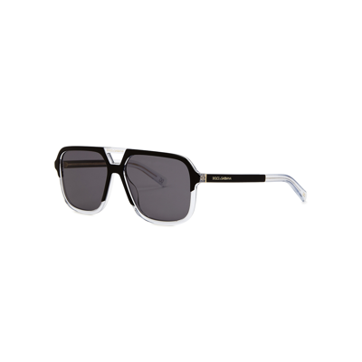 Shop Dolce & Gabbana Two-tone Polarised Aviator-style Sunglasses In Black