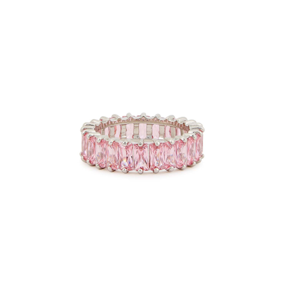 Shop Rosie Fortescue Crystal-embellished White Rhodium-plated Ring In Light Pink
