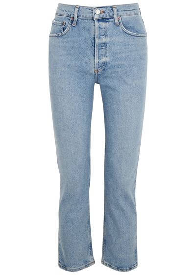 Shop Agolde Riley Light Blue Slim-leg Jeans