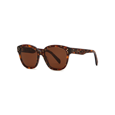 Shop Celine Tortoiseshell Printed Oversized Sunglasses In Brown
