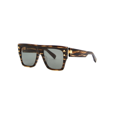 Shop Balmain Brown Oversized D-frame Sunglasses