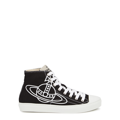 Shop Vivienne Westwood Orb-print Canvas High-top Sneakers In Black