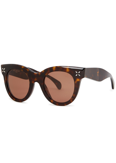 Shop Alaïa Petal Tortoiseshell Round-frame Sunglasses In Brown