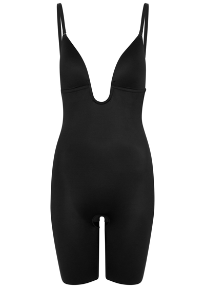 Shop Spanx Suit Your Fancy Open-bust Mid-thigh Bodysuit In Black