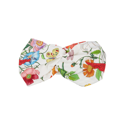 Shop Gucci Floral-print Silk-twill Headband, White And Red, Headband, Silk