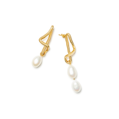 Shop Missoma Molten Asymmetric 18kt Gold-plated Earrings In Pearl