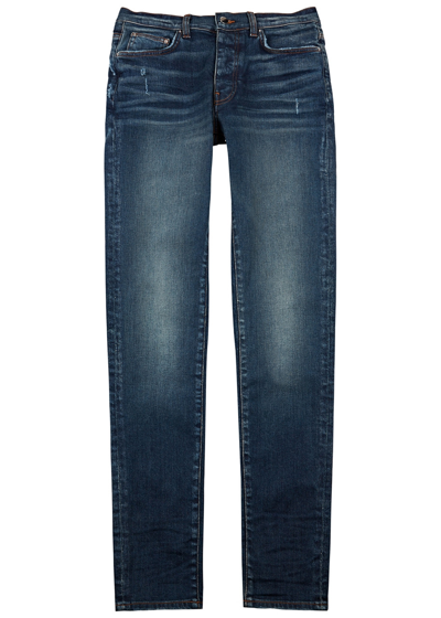 Shop Amiri Stack Distressed Skinny Jeans In Denim