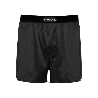 Shop Tom Ford Logo Stretch-silk Boxer Shorts In Black