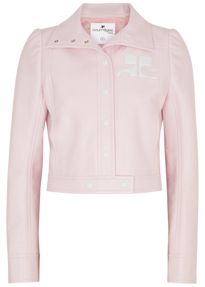 Shop Courrèges Logo Cropped Vinyl Jacket In Light Pink