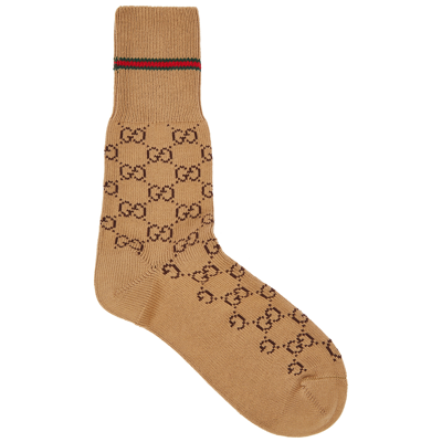 Shop Gucci Brown Gg-intarsia Cotton-blend Socks