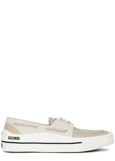 Shop Moncler Pier Canvas Sneakers, Sneakers, Canvas, Round Toe, Panelled In Beige