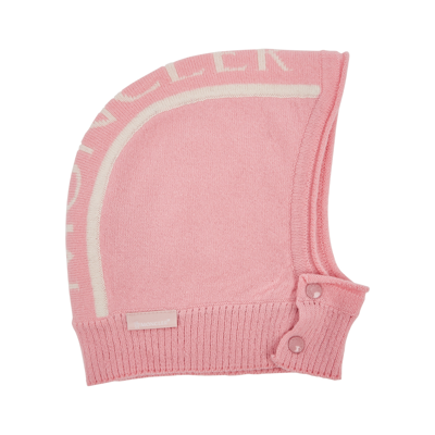 Moncler Kids Pink Logo-intarsia Wool Balaclava Hat In Pink