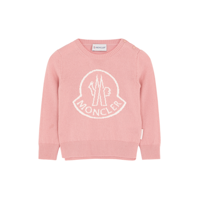 Shop Moncler Kids Pink Logo-intarsia Wool-blend Jumper