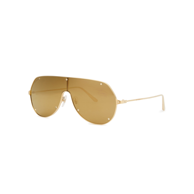 Cartier Santos De  Gold-tone Mask Sunglasses, Sunglasses, Gold In Gold