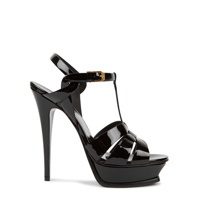 Saint Laurent Tribute 105 Patent Leather Platform Sandals In Black
