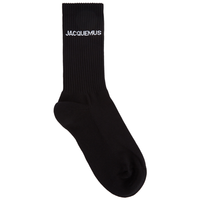 Shop Jacquemus Les Chaussettes Black Logo Cotton-blend Socks