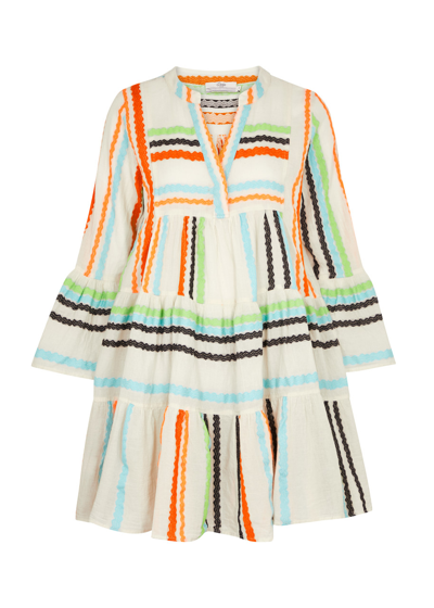 Shop Devotion Twins Devotion Ella Striped Cotton-blend Mini Dress In Beige