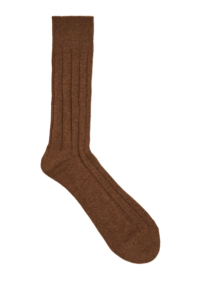 Shop Falke Lhasa Ribbed Wool-blend Socks In Brown