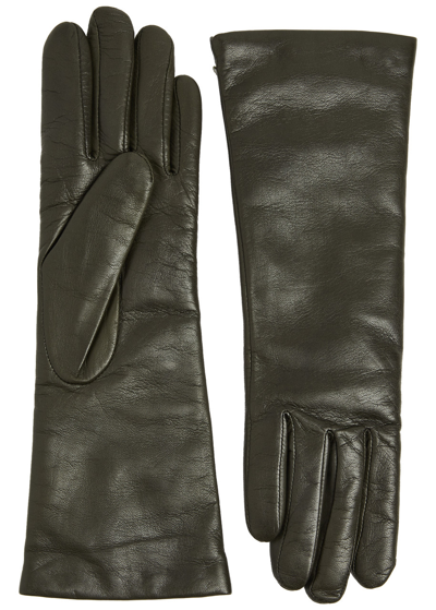 Shop Agnelle Christina Leather Gloves In Olive