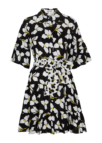 Shop Diane Von Furstenberg Beata Floral-print Cotton Mini Dress In Black