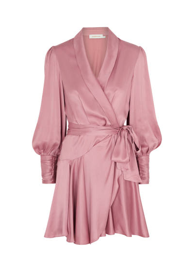 Shop Zimmermann Silk-satin Mini Wrap Dress In Light Pink