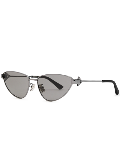 Shop Bottega Veneta Turn Cat-eye Sunglasses, Sunglasses, Grey, Metal