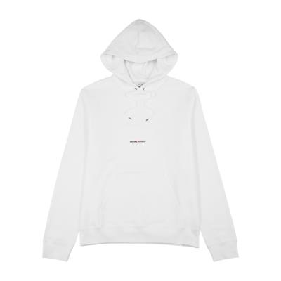 Shop Saint Laurent Logo Hooded Cotton Sweatshirt In White And Black