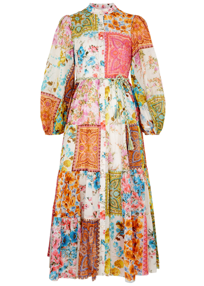 Shop Zimmermann Halcyon Printed Cotton Midi Dress In Multicoloured