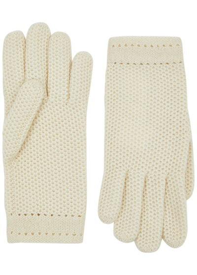 Shop Inverni Waffle-knit Cashmere Gloves In Ivory