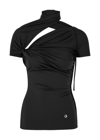 Shop Coperni Cut-out Ruched Stretch-jersey Top In Black