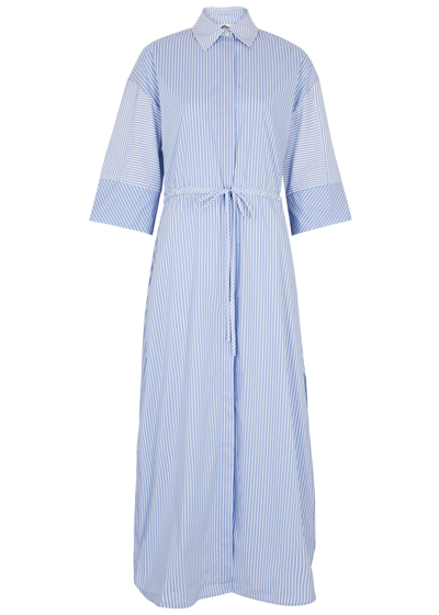 Shop Evi Grintela Nori Striped Cotton Midi Dress In Blue